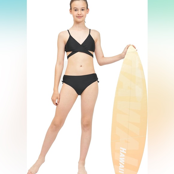 MIENOE Teen Girls' Swimsuits Two-Piece V-Neck Bikini Adjustable Shoulder Straps - Picture 2 of 11